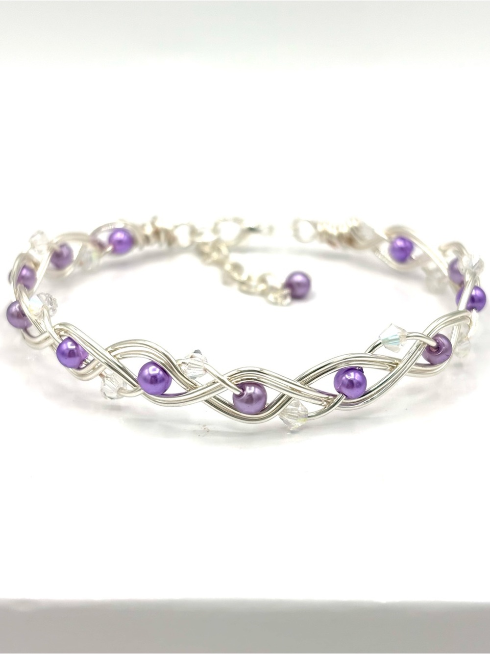 Hand Crafted Silver Wire Wrapped Bangle Bracelet with Purple Pearl - Picture 4 of 8